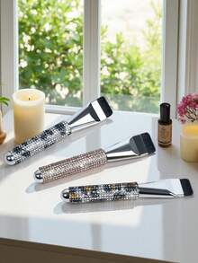 Luxury Rhinestone Makeup Brush Flat Top Foundation Brush Handmade Bling Design Soft Dense Bristles Beauty Tool For Women Birthday Gift Self-Use, Soft Dense Bristles Streak-Free Liquid Foundation Brush - Multicolor - View 8