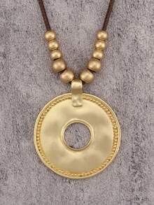 1 Peça Colar Elegante e Fashionista de Círculo Ondulado Dourado e Prateado, Colar de Pingente de Contas Personalizado Boêmio, Presente de Joias para Amigos e Família, Acessório Diário para Festa, Praia, Viagem - Corda de cera - Visão 12