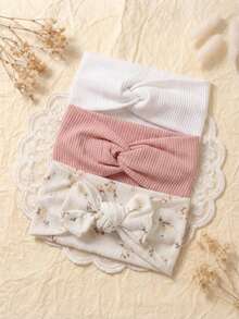 Set de 3 diademas suaves y lindas para bebé recién nacido, aptas para uso diario en primavera y verano, accesorios para el cabello de bebé - Multicolor - Ver 3