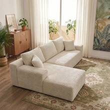 105 Inches Plush Modern L-Shaped Cloud Sectional Sofa Corduroy Cloud Velvet Modular Couch With Chaise, No Assembly Required Sectional Sofa Living Room Furniture - 白色 - 查看 11