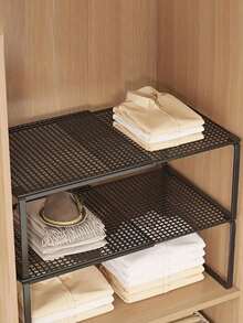 Heavy Duty Adjustable Expandable Wardrobe Organizer Rack - Space Saving Stackable Metal Storage Shelves, Polished Surface, No Assembly Required. Suitable For Kitchen, Bedroom, Office Desk Organization, Multi-Purpose Shelving Unit, Shoe Rack - White - View 4