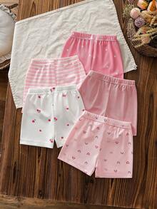 5pcs/Set Baby Girls' Elastic Waist Thin Casual Shorts, Comfortable Non-Binding, Suitable For Summer - Multicolor - View 2