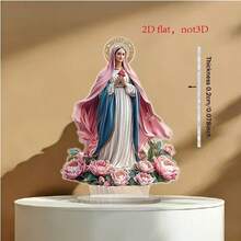 2D Flat Bohemian Style Virgin Mary Statue - Elegant Religious Art Decor For Home And Office, No Electricity Needed, 2D Flat Design Office Decoration | Bohemian Art | Delicate Craftsmanship, Virgin Mary Statue - 1PC - View 3