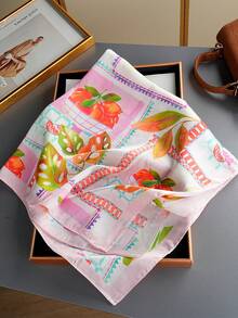 1条女士波西米亚风链条印花丝巾，百搭复古丝巾，70厘米，适合日常佩戴和节日送礼，春秋季款 - 彩色 - 查看 3