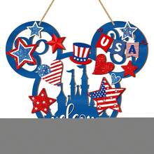 2026 Best-Selling 4th Of July Wooden Door Hanger, Patriotic Theme Hanging Welcome Sign - A - View 3