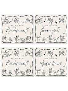 24张/包，12张卡片+12个信封+贴纸，新娘及伴娘邀请卡，婚礼派对用品，空白新娘及伴娘卡片，适用于婚礼及伴娘派对 - 多色 - 查看 3