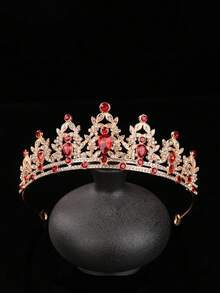 1件优雅合金皇冠，适合新娘、女士婚礼、派对、生日、公主装扮配饰 - 紅色 - 查看 6