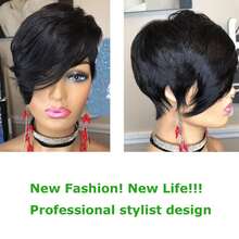Summer Style Side Part Layered Short Brown Wigs With Gold Red Highlights Realistic Wig Synthetic Easy Install Wigs Whisper Lite Skunk Stripe Hair Edgy Short Pixie Wig Asymmetrical Fringe And Rich Feathery Layers Shades Of Brown Pixie Layered - 黑色 - 查看 2