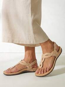 Athlefit Women's Orthopedic Arch Support Sandals Comfortable Thong T-Strap Orthotic Casual Flat Sandals - 裸體 - 查看 6