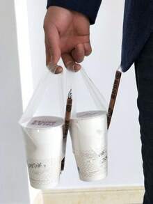 T型珍珠奶茶外帶袋 - 便攜飲料杯套，透明塑料杯套附手把，適合店鋪外帶、懸掛攜帶，可裝咖啡、牛奶、果汁、水、茶、奶昔等外帶飲料。可用於單杯或雙杯。專為咖啡館、咖啡吧和零售店設計；耐用外帶飲料容器，外帶服務、咖啡館、餐廳和店鋪的理想選擇 - 彩色 - 查看 9