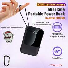 This Mini Portable Power Bank Features A 10000mAh Capacity With A Built-In 4-In-1 Multifunction Cable.Mini Powerbank,Small Size, Big Power!  Supporting 5W/15W/22.5W Super Fast Charging, It's Compact, Perfect For Travel, Business, Keeping Your Devices Powered Anytime. - 黑色-22.5W - 查看 2
