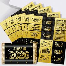 5张/30张 2026届毕业派对迷你糖果棒标签贴纸，2026届毕业祝贺迷你糖果巧克力棒包装贴纸，毕业派对装饰用品，无糖果剪贴簿用品 - 黑色&金色 - 查看 3