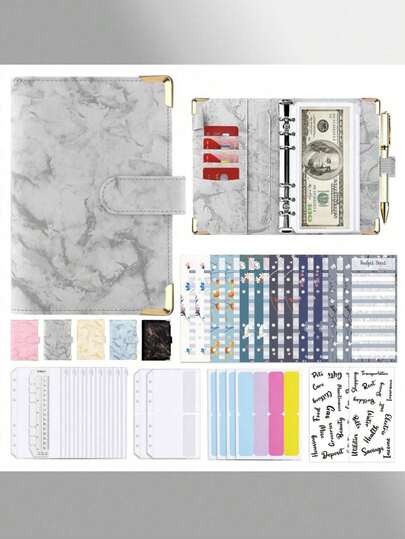 A6 Budget Binder with Zipper and Cash Envelopes, Monthly Budget, Remind, Budget Sheet, Category Stickers, Money Organizer for Cash and Card for Home Office School
