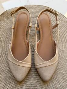Women's Nude Slingback Comfortable Casual Buckle Flat Sandal - 米色 - 查看 4