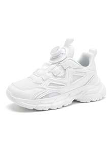 Spring/Summer Breathable Sports Shoes For Teenagers, Versatile Rotary Buckle Mesh Black Casual Sneakers For School & Outdoor Running - White - View 6