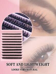 200片D型卷翘DIY簇状假睫毛，80D簇状假睫毛，0.07mm D型卷翘度，8-16mm混合自然睫毛延长，超浓密纤长簇状假睫毛，卷翘单根睫毛，纤长纤长睫毛，卡通效果纤长睫毛，适合新手在家使用，200片超浓密假睫毛，200片大容量 - D - 查看 1