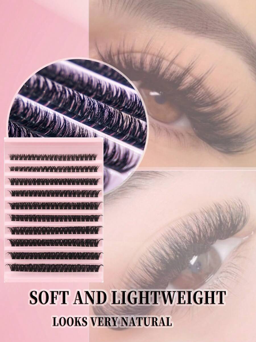 200片D型卷翘DIY簇状假睫毛，80D簇状假睫毛，0.07mm D型卷翘度，8-16mm混合自然睫毛延长，超浓密纤长簇状假睫毛，卷翘单根睫毛，纤长纤长睫毛，卡通效果纤长睫毛，适合新手在家使用，200片超浓密假睫毛，200片大容量 - D - 查看 1