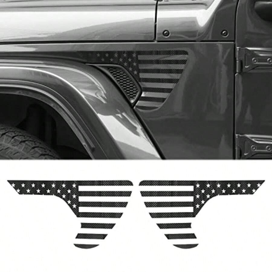 American Flag Decals Side Fender Vinyl USA Flag Stirs Exterior Accories Compatible With   2018-2025 JL JLU And 2020-2025  JT Carbon Fiber - 霧面黑 - 查看 1