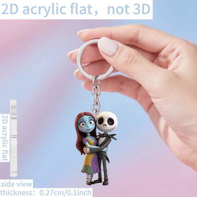 1pc 2D Acrylic Jack And His Wife Novelty Keychain, Holiday Gift, Decoration For Keys, Car Keys, Backpacks, Wallets