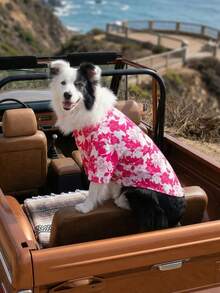 夏季狗狗休闲衬衫 - 透气轻便的狗狗夏季服装，适合小型、中型和大型犬，全印花狗狗服装 - 热带花卉图案 - 彩色 - 查看 9