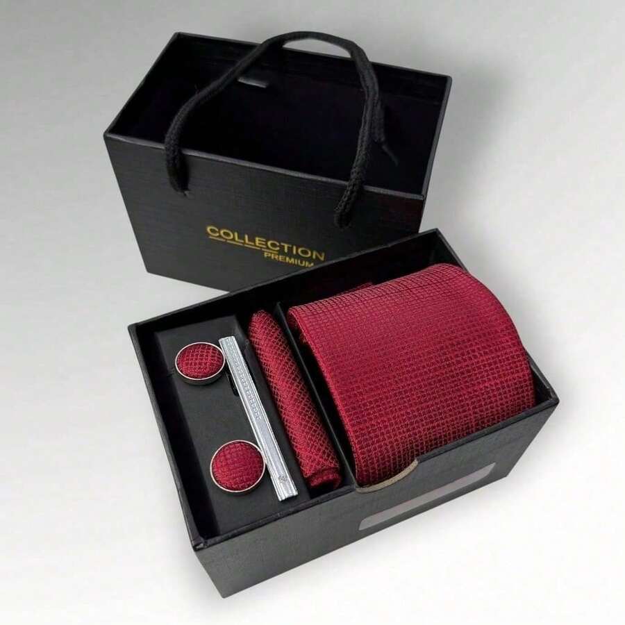 DOZE GOLDEN Premium Quality Traditional Tie Set For Events And Weddings. - 3 Rojo - Ver 1