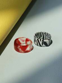2pcs Women Fashionable Color Block Resin Ring - 彩色 - 查看 3