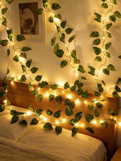 Dây đèn LED lá xanh dài 2m/6.56ft, 5m/16.4ft, 10m/32.8ft, đèn lá thường xuân nhân tạo dùng trang trí nhà cửa, tiệc tùng, đám cưới, ngày Valentine, sân vườn, sử dụng pin (không bao gồm pin), thích hợp trang trí phòng, sinh nhật, sân, nhà, phòng ngủ, hiên nhà, trang trí đám cưới (không bao gồm pin)