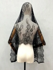 Bride Lace White Shawl Veil Shawl, Black Latin Wedding Veil Halloween Valentine's Day Valentines Autumn Accessories - 黑色 - 查看 2
