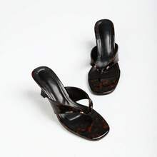 Dép lê cao gót họa tiết da báo, mũi vuông, gót nhọn, hở gót, thích hợp cho đi làm, dự tiệc, mùa hè. - màu nâu - Xem 2