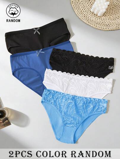 APRSEA 2 chiếc quần lót nữ bằng cotton ren, màu trơn ngẫu nhiên, thoải mái.