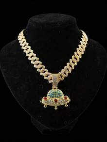 1件装时尚嘻哈UFO吊坠项链，男士镶钻链，闪亮饰品，适合日常和派对佩戴 - UFO吊墜項鍊 - 查看 11