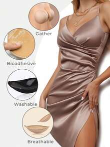 1 Pair Women Invisible Strapless Self-Adhesive Push-Up Bra, Reusable, Suitable For Wedding Dress, Strapless And Backless Dresses, Cute Bra - Multicolor - View 2