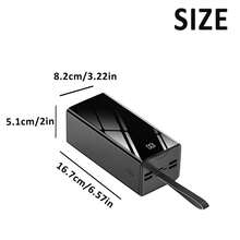 50000mAh Portable Power Bank With Built-In 3 Cables, 22.5W Fast Charging Battery Pack, Multi-Device Charging, LED Display & Flashlight, Travel Essential - Black - View 4