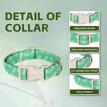 Green Dragonfly Dog Collar - Adjustable Mint Green Insect Print Pet Collar With Grey Buckle & Silver D-Ring - Fresh Spring Puppy Neckband For Small Medium Dogs - Green - View 6