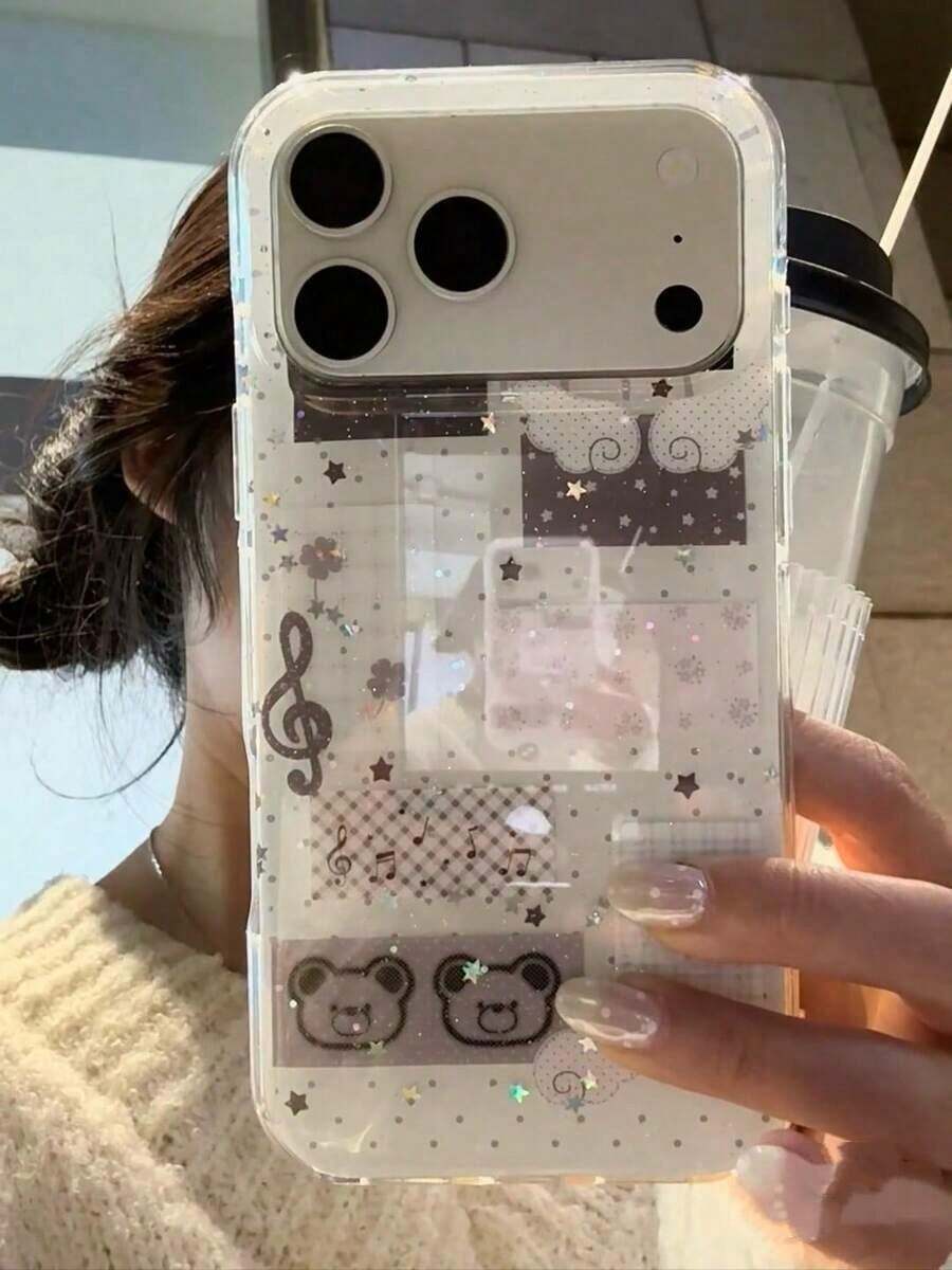 Vintage Anime Y2K Glitter Phone Case Compatible  17 Pro Max,17 Pro,17,17AIR/16 Pro Max,16,15 Pro Max,14 Pro Max,13,12 Pro Max, 11.Beautiful And Simple Appearance.The Back Cover Is Soft, Shock Resistant, Waterproof, Drop Resistant, And Scratch Resistant - White - View 1