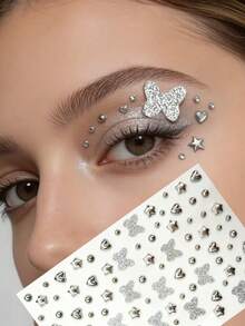 1pc/2pcs Gold & Silver Heart Butterfly Round Clip-On Fake Nose Stud, With Self-Adhesive Rhinestone, Non-Piercing, 3-6mm, Comes With Glitter Butterfly, DIY Design, Body Jewelry, Face Sticker Suitable For Eyebrows, Lips - Gold - View 13