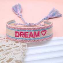 1 chiếc vòng tay bện thủ công thêu hình trái tim và chữ "DREAM", phong cách Bohemian, thích hợp làm quà tặng cho gia đình, bạn bè, dự tiệc, du lịch, quà tặng sáng tạo và lời chúc phúc. - Nhiều màu - Xem 3