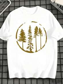 T-shirt casual da uomo con stampa grafica forestale, realizzata in tessuto di alta qualità, casual, comoda, resistente, con stampa di grande impatto. - Bianco - Visualizzare 2