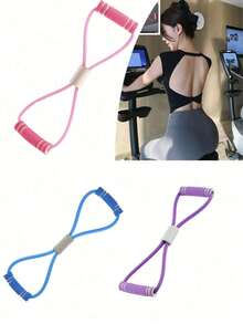 2pcs Set, 1pc Fitness, Upgraded TPE Material/Foam Handle Resistance Bands, 38cm/14.96in, Pink/Purple/Blue For Yoga, Elastic Fitness Bands, Chest/Arm/Shoulder Stretching, Home Strength Training, Weight Loss, Back To School/Birthday Gift - Multicolor - View 3