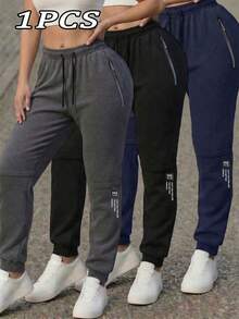 Quần nữ màu trơn, có túi và khóa kéo, kiểu dáng tối giản, thoải mái, phù hợp cho mùa xuân, thu và hè. - Màu xám đen - Xem 12