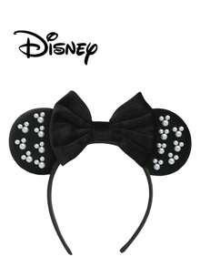 Disney 1pc Elegant Black Pearl Bow Headband, Party Decoration Hair Accessory, Suitable For Holidays, Festivals, Parties - Black - View 1