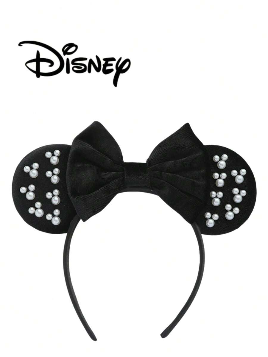 Disney 1pc Elegant Black Pearl Bow Headband, Party Decoration Hair Accessory, Suitable For Holidays, Festivals, Parties - Black - View 1