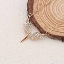 复古哥特风水钻天使翅膀、蜻蜓、蝙蝠吊坠项链，Y2K时尚女士项链 - 金色 - 查看 10