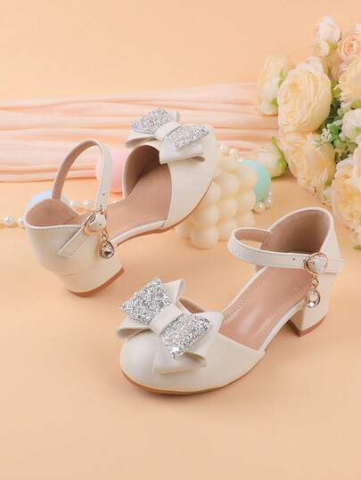Giày bé gái dự tiệc cưới, tiệc tùng, lễ hội, phù hợp cho bé gái mọi lứa tuổi, giày bệt trắng cổ điển thoải mái đa năng có nơ, trang trí đá lấp lánh, phù hợp với váy, biểu diễn, múa ba lê, phong cách công chúa.