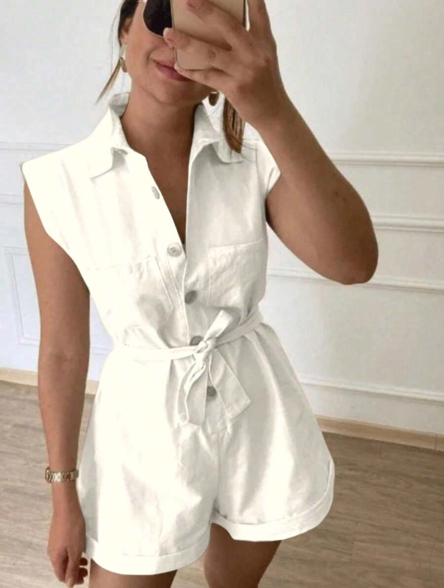 Women's Clothing/ Jumpsuit/Headband/Linen - 紅白色 - 查看 1