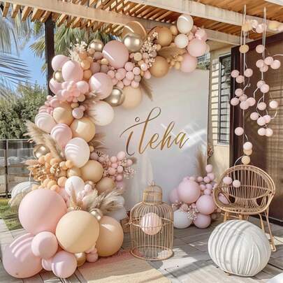 115Pcs Dusty Pink White Nude Balloon Arch Kit,With Gold Metallic Balloon For Valentines Day Boho Engagement Wedding Bridal Shower Birthday Decorations Baby Shower Party Decor.