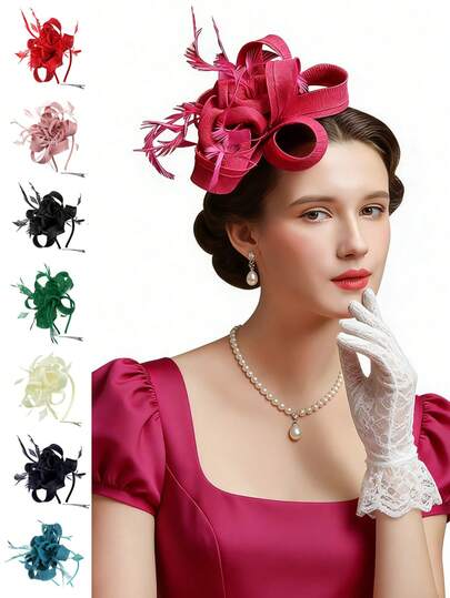 1 chiếc mũ cài tóc đính hoa và lông vũ, kiểu dáng Bohemian cổ điển thanh lịch, thích hợp cho các bữa tiệc, đám cưới, tiệc trà, tiệc cocktail, ngày hội đua ngựa, phù hợp cho mọi mùa.