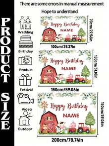 Personalized Farm Theme Birthday Party Backdrop, Customized Happy Birthday Banner With Barn And Animals, Outdoor Summer Party, Back To School - Multicolor - View 4