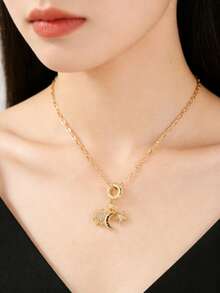 1PC Vintage Star Moon Sun Pendant Necklace For Women, Stainless Steel Chain Jewelry, Elegant Fashion Gift For Party, Daily Wear & Mother's Day - Multicolor - View 2
