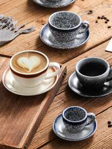 陶瓷咖啡杯碟套装，日式拉花咖啡杯，卡布奇诺杯，拿铁杯，意式浓缩咖啡杯，礼盒包装，送给女友、父母的奢华礼物，节日佳品 - 彩色 - 查看 4